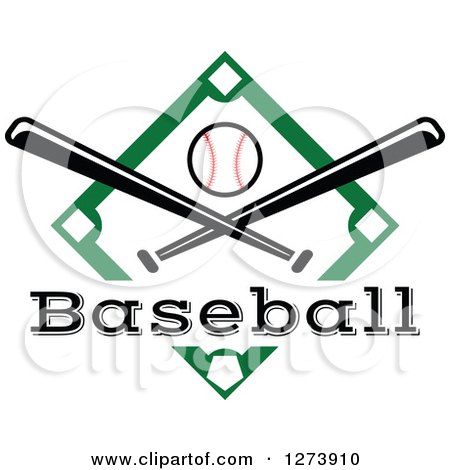 Clipart of a Green Diamond with a Ball Baseball Text and Crossed Bats - Royalty Free Vector Illustration by Vector Tradition SM