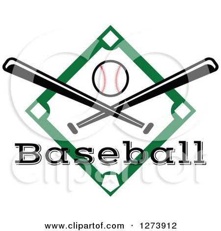 Clipart of a Green Diamond with a Ball Baseball Text and Crossed Bats 2 - Royalty Free Vector Illustration by Vector Tradition SM
