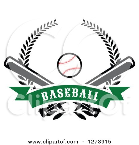 Clipart of a Baseball and Crossed Bats with a Banner and Wreath - Royalty Free Vector Illustration by Vector Tradition SM