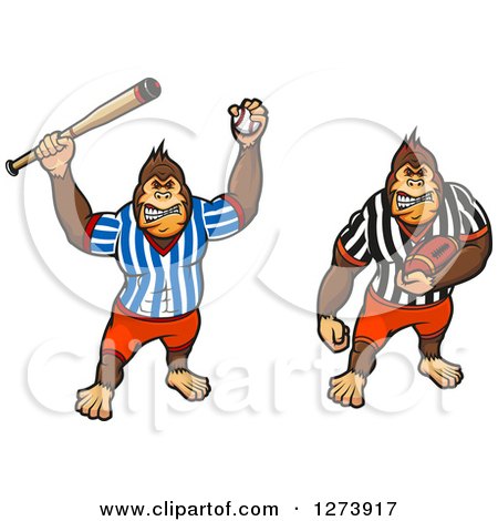 Clipart of Baseball and Football Gorillas - Royalty Free Vector Illustration by Vector Tradition SM