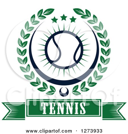 Clipart of a Tennis Ball and Stars in a Green Wreath over a Banner - Royalty Free Vector Illustration by Vector Tradition SM