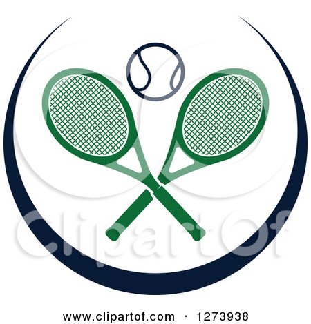 Clipart of a Tennis Ball and Crossed Green Rackets in a Black Circle - Royalty Free Vector Illustration by Vector Tradition SM