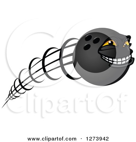 Clipart of a Grinning Flying Bowling Ball Character - Royalty Free Vector Illustration by Vector Tradition SM