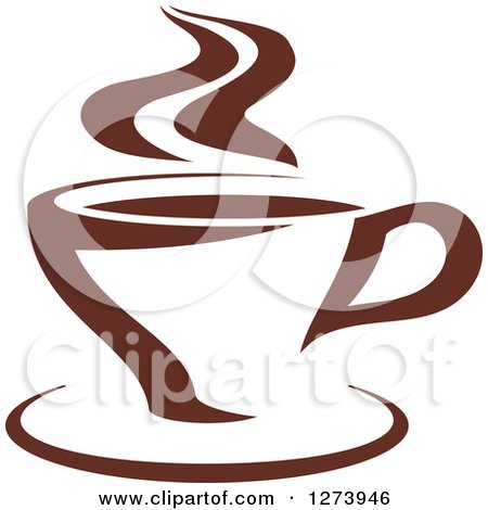Clipart of a Dark Brown and White Steamy Coffee Cup 9 - Royalty Free Vector Illustration by Vector Tradition SM
