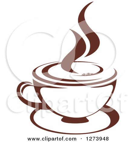 Clipart of a Dark Brown and White Steamy Coffee Cup 8 - Royalty Free Vector Illustration by Vector Tradition SM