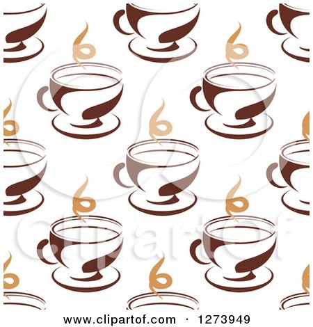 Clipart of a Seamless Background Pattern of Steamy Brown Coffee Cups 2 - Royalty Free Vector Illustration by Vector Tradition SM