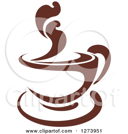 Clipart of a Dark Brown and White Steamy Coffee Cup 13 - Royalty Free Vector Illustration by Vector Tradition SM