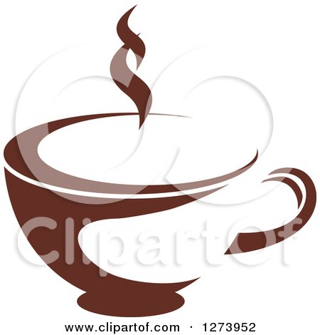 Clipart of a Dark Brown and White Steamy Coffee Cup 12 - Royalty Free Vector Illustration by Vector Tradition SM
