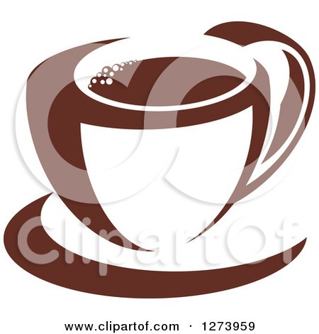 Clipart of a Dark Brown and White Coffee Cup and Saucer - Royalty Free Vector Illustration by Vector Tradition SM
