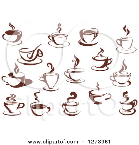 Clipart of Dark Brown and White Steamy Coffee Cups - Royalty Free Vector Illustration by Vector Tradition SM
