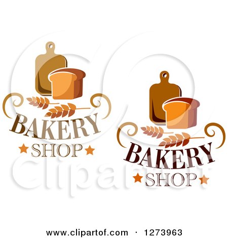 Clipart of Loaves of Bread with Wheat, Text and Cutting Boards - Royalty Free Vector Illustration by Vector Tradition SM