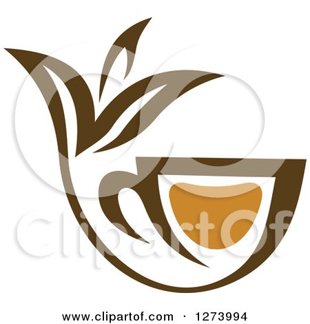 Clipart of a Leafy Brown Tea Cup 10 - Royalty Free Vector Illustration by Vector Tradition SM