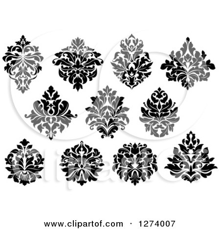 Clipart of Black and White Arabesque Damask Designs 6 - Royalty Free Vector Illustration by Vector Tradition SM