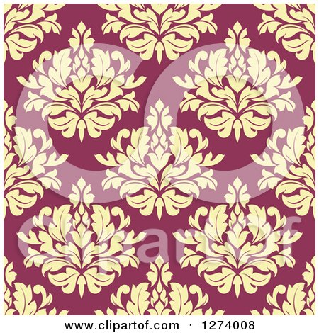 Clipart of a Seamless Background Pattern of Yellow Damask Floral on Pink - Royalty Free Vector Illustration by Vector Tradition SM