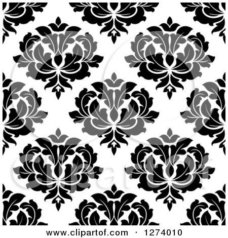 Clipart of a Seamless Background Pattern of Black and White Damask Floral - Royalty Free Vector Illustration by Vector Tradition SM