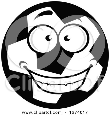 Clipart of a Smiling Grayscale Soccer Ball Character - Royalty Free Vector Illustration by Vector Tradition SM