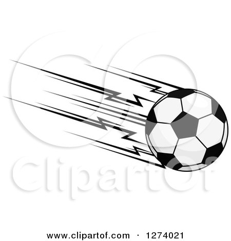 Clipart of a Black and White Flying Soccer Ball 12 - Royalty Free Vector Illustration by Vector Tradition SM