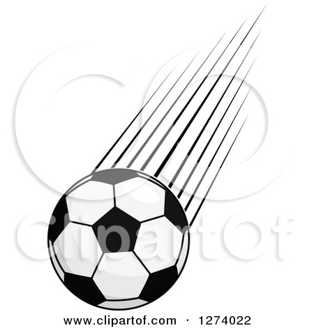 Clipart of a Grayscale Flying Soccer Ball 2 - Royalty Free Vector Illustration by Vector Tradition SM