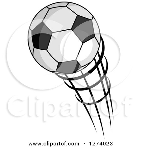 Clipart of a Grayscale Flying Soccer Ball - Royalty Free Vector Illustration by Vector Tradition SM
