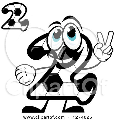 Clipart of Soccer Ball Number Twos with a Character Holding up Two Fingers - Royalty Free Vector Illustration by Vector Tradition SM