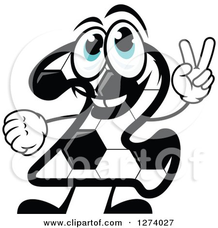 Clipart of a Soccer Ball Number Two Character Holding up Two Fingers - Royalty Free Vector Illustration by Vector Tradition SM