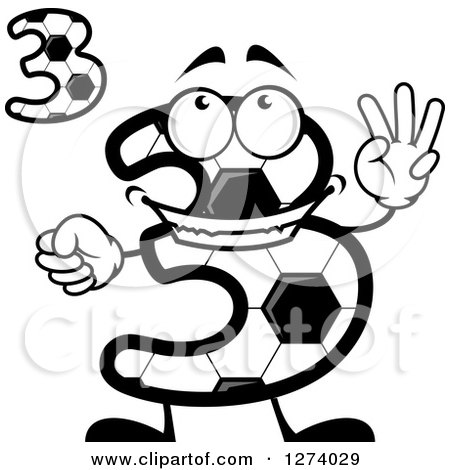 Clipart of Soccer Ball Number Three Designs with a Character Holding up 3 Fingers - Royalty Free Vector Illustration by Vector Tradition SM