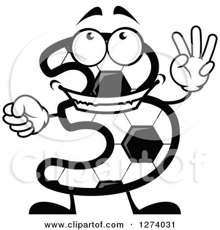 Clipart of a Soccer Ball Number Three Character Holding up 3 Fingers - Royalty Free Vector Illustration by Vector Tradition SM