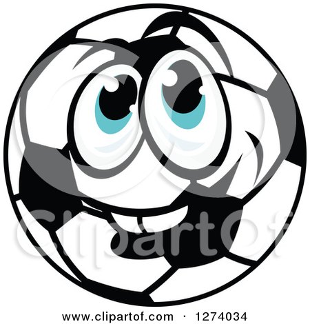 Clipart of a Smiling Blue Eyed Soccer Ball Character - Royalty Free Vector Illustration by Vector Tradition SM