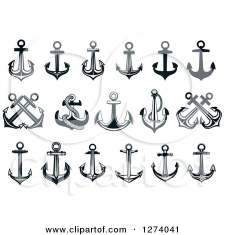 Clipart of Dark Blue Nautical Anchors and Ropes - Royalty Free Vector Illustration by Vector Tradition SM