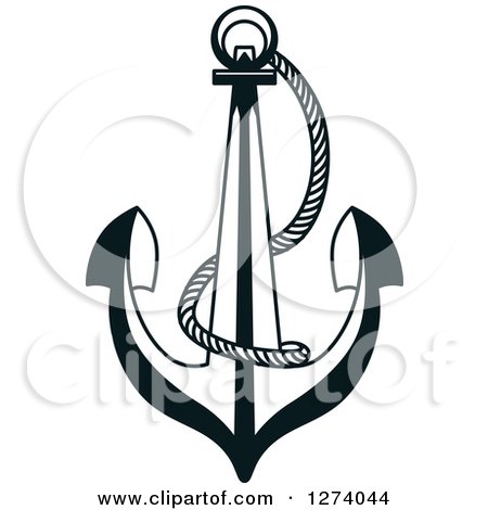 Clipart of a Dark Blue Nautical Anchor with Sisal Rope 2 - Royalty Free Vector Illustration by Vector Tradition SM