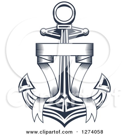Clipart of a Navy Blue Nautical Anchor and Banner 3 - Royalty Free Vector Illustration by Vector Tradition SM
