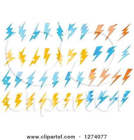 Clipart of Bolts of Blue Yellow and Orange Lightning - Royalty Free Vector Illustration by Vector Tradition SM