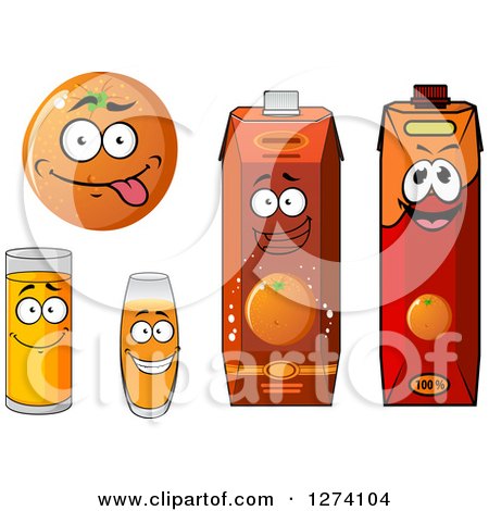 Clipart of a Happy Orange and Juice Glasses and Cartons - Royalty Free Vector Illustration by Vector Tradition SM