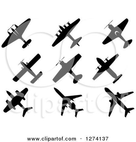 Clipart of Black Silhouetted Airplanes - Royalty Free Vector Illustration by Vector Tradition SM