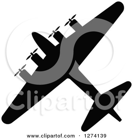 Clipart of a Black Silhouetted Airplane 2 - Royalty Free Vector Illustration by Vector Tradition SM
