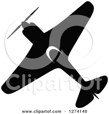 Clipart of a Black Silhouetted Airplane 3 - Royalty Free Vector Illustration by Vector Tradition SM