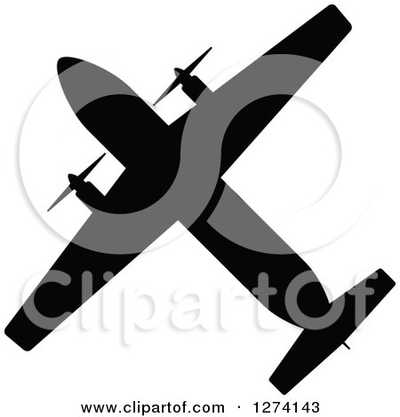 Clipart of a Black Silhouetted Airplane 6 - Royalty Free Vector Illustration by Vector Tradition SM