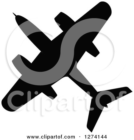 Clipart of a Black Silhouetted Airplane 7 - Royalty Free Vector Illustration by Vector Tradition SM