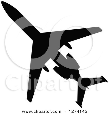 Clipart of a Black Silhouetted Commercial Airplane - Royalty Free Vector Illustration by Vector Tradition SM