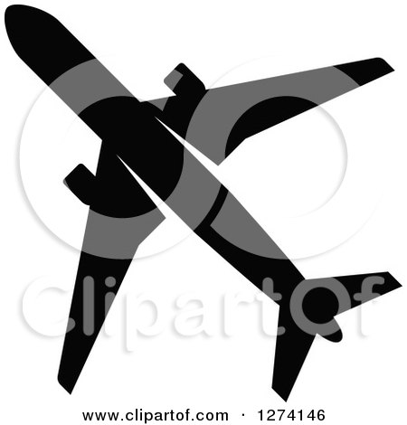 Clipart of a Black Silhouetted Commercial Airplane 2 - Royalty Free Vector Illustration by Vector Tradition SM