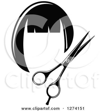 Clipart of a Black and White Barber Scissors and Wig - Royalty Free Vector Illustration by Vector Tradition SM