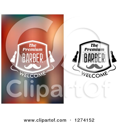 Clipart of Barber Shop Shields with Brushes and a Mustache - Royalty Free Vector Illustration by Vector Tradition SM