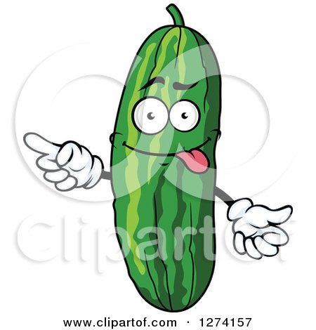 Clipart of a Goofy Pointing Cucumber Character - Royalty Free Vector Illustration by Vector Tradition SM