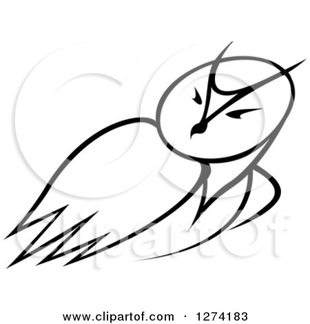 Clipart of a Black and White Owl Looking over Its Shoulder - Royalty Free Vector Illustration by Vector Tradition SM