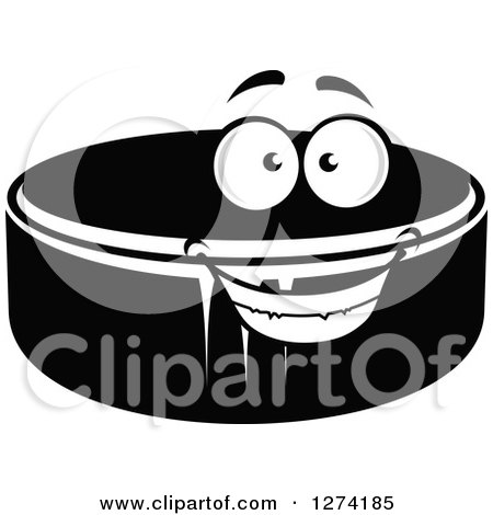 Clipart of a Grayscale Happy Hockey Puck - Royalty Free Vector Illustration by Vector Tradition SM