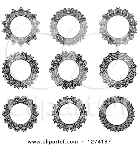 Clipart of Black and White Round Lace Frame Designs 2 - Royalty Free Vector Illustration by Vector Tradition SM