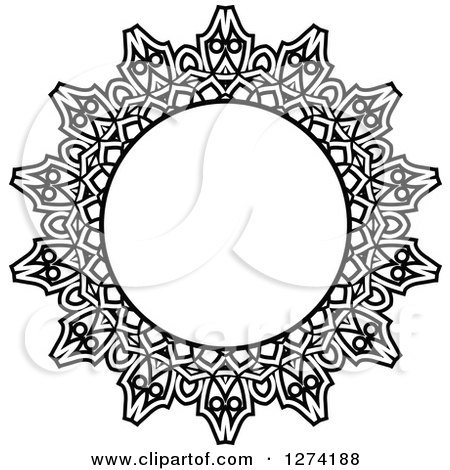 Clipart of a Black and White Round Lace Frame Design 9 - Royalty Free Vector Illustration by Vector Tradition SM