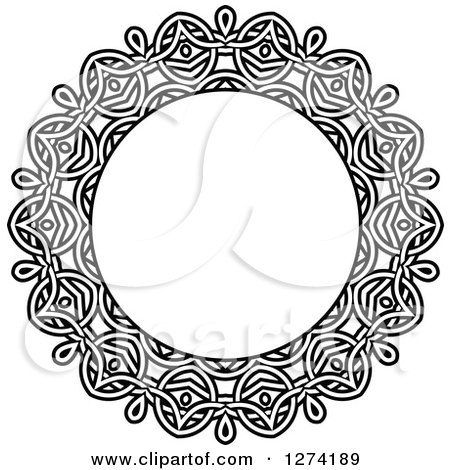 Clipart of a Black and White Round Lace Frame Design 10 - Royalty Free Vector Illustration by Vector Tradition SM