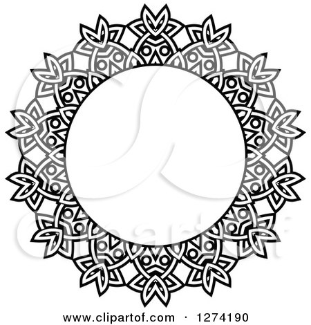 Clipart of a Black and White Round Lace Frame Design 11 - Royalty Free Vector Illustration by Vector Tradition SM