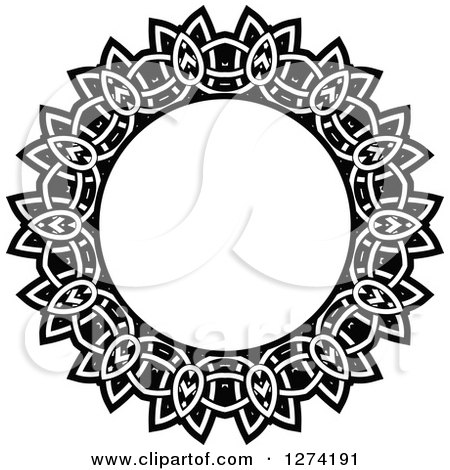 Clipart of a Black and White Round Lace Frame Design 12 - Royalty Free Vector Illustration by Vector Tradition SM